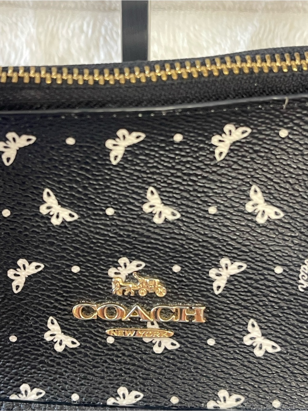 COACH Taylor Black Coated Canvas Tote with White Butterfly Signature Print - Picture 4 of 10